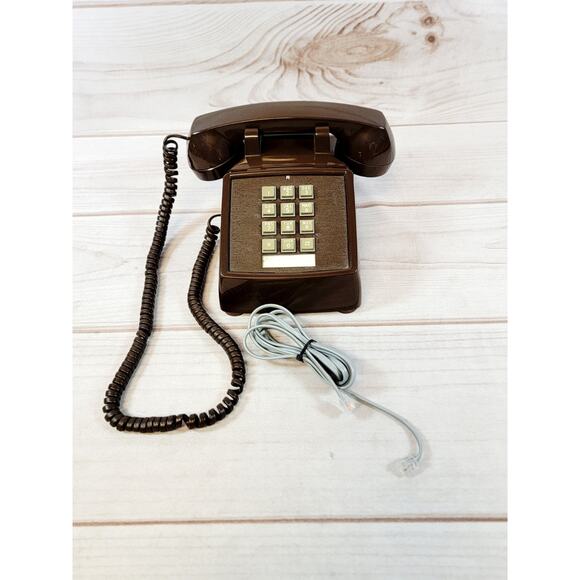 Vintage Brown Touch-Tone Landline Telephone - Retro 1970s/1980s AT&T Style - Picture 1 of 16